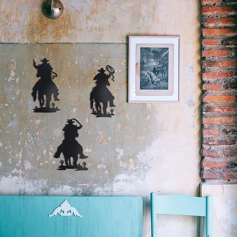 J-Fly Western Cowboy Wall Decor Vintage Cowboy Wall Art Valentine Home Decor Rustic Door Decorations Hanging Outdoor Indoor Bedroom Living Room Bathroom Black - Image 2